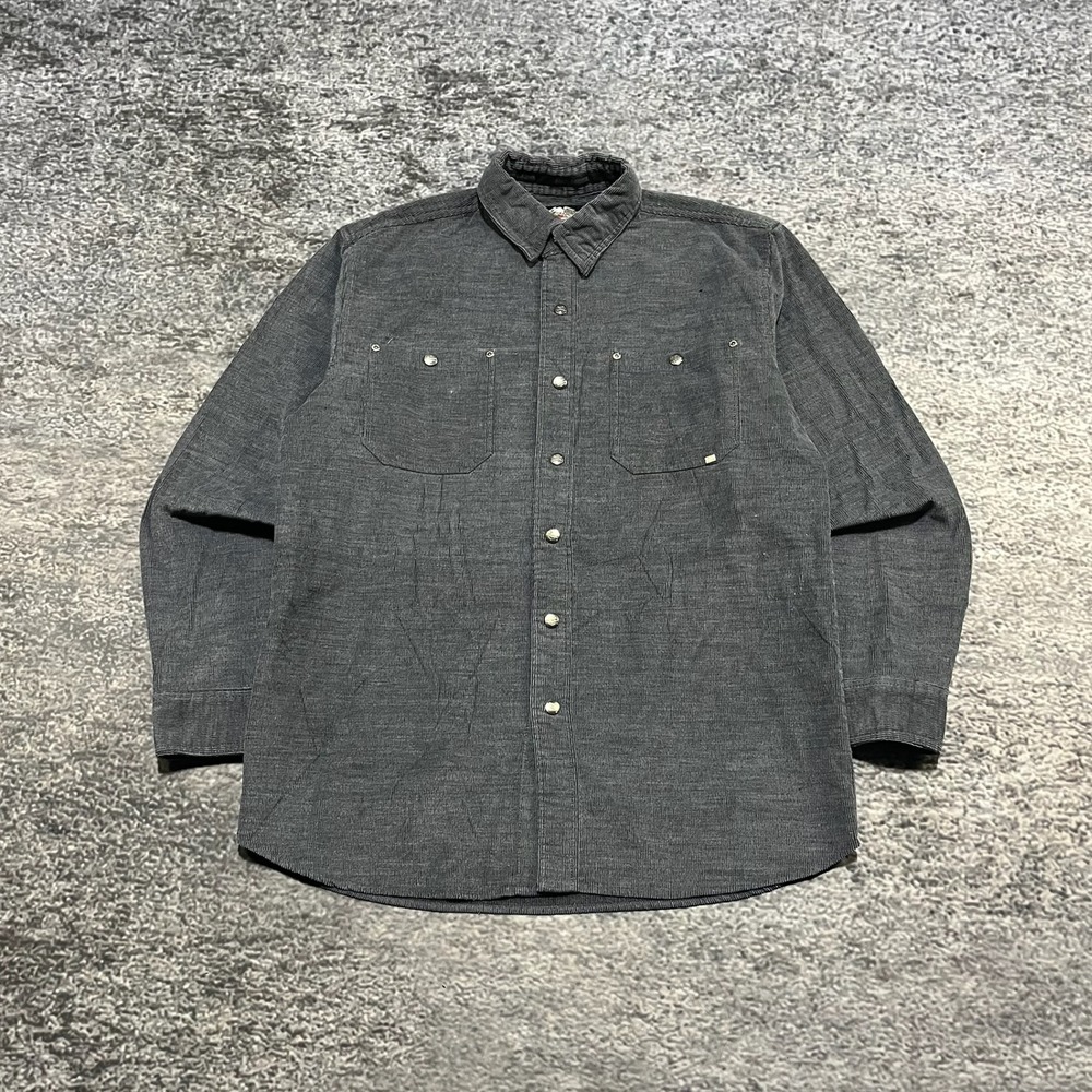 Harley Davidson Corduroy Shirt Button Up Mens Large Tall‎ Gray Snap Long Sleeve